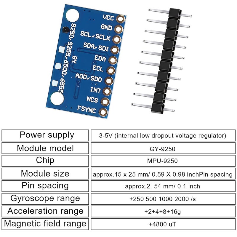 Coliao MPU9250 GY-9250 9-Axis 9 DOF 16 Bit Gyroscope Acceleration Magnetic Sensor 9-Axis Attitude +Gyro+Accelerator+Magnetometer Sensor Module IIC/SPI MPU9250/6500 - Image 3